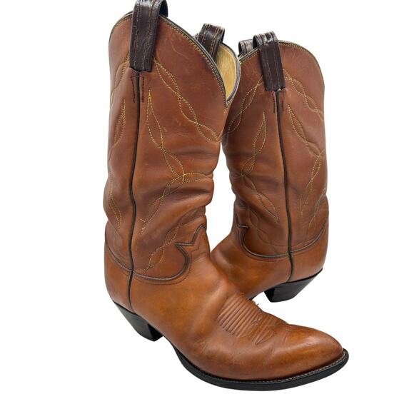 Made in USA Tony Lama Boots #5055 Mens 8 Riding Leather Western Cowboy Boots Tan main image 8